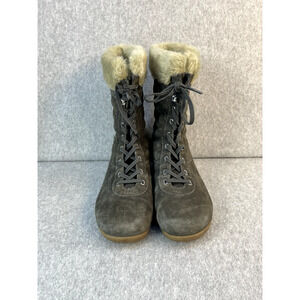 Helly Hansen Gray Suede Leather Quilted Faux Fur Lined Lace Up Boots sz 7